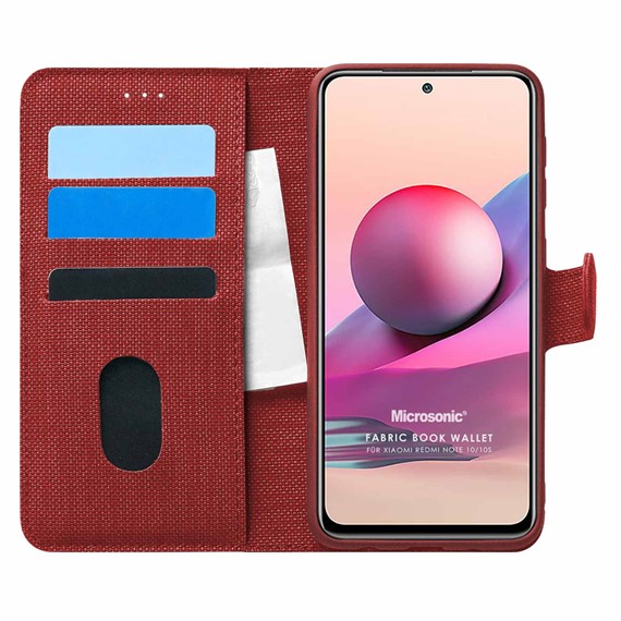 Microsonic Xiaomi Redmi Note 10S Kılıf Fabric Book Wallet Kırmızı 1