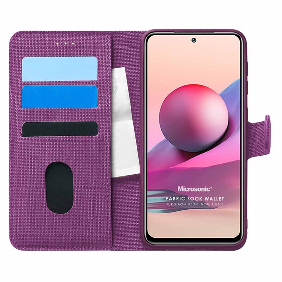 Microsonic Xiaomi Redmi Note 10S Kılıf Fabric Book Wallet Mor 1