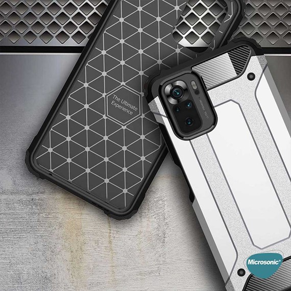 Microsonic Xiaomi Poco M5s Kılıf Rugged Armor Gümüş 4