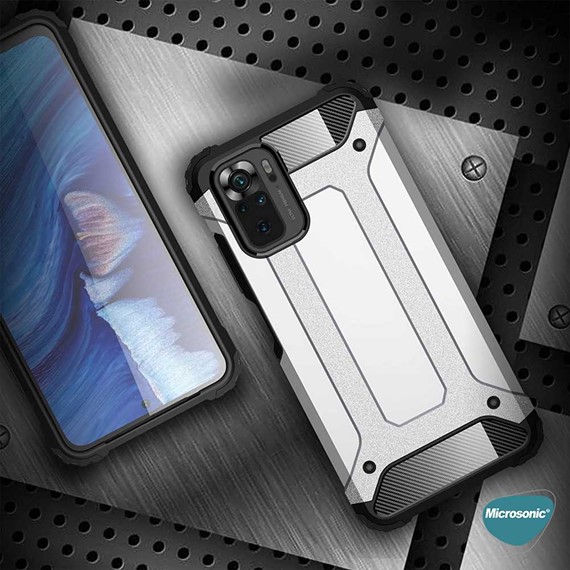 Microsonic Xiaomi Poco M5s Kılıf Rugged Armor Gümüş 6