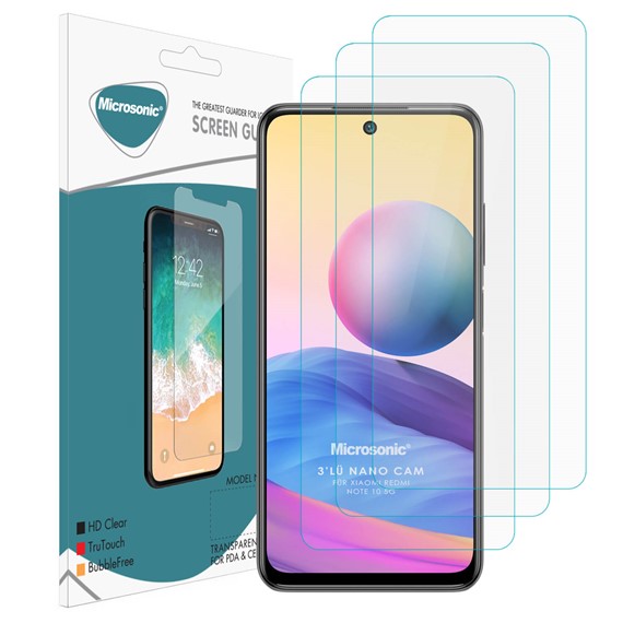 Microsonic Xiaomi Redmi Note 10 5G Screen Protector Nano Glass Cam Ekran Koruyucu 3 lü Paket 1