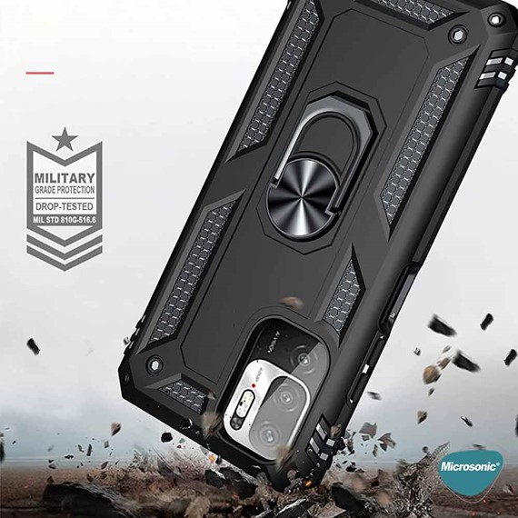 Microsonic Xiaomi Redmi Note 10 5G Kılıf Military Ring Holder Gümüş 3