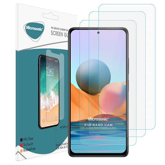 Microsonic Xiaomi Redmi Note 10 Pro Screen Protector Nano Glass Cam Ekran Koruyucu 3 lü Paket 1