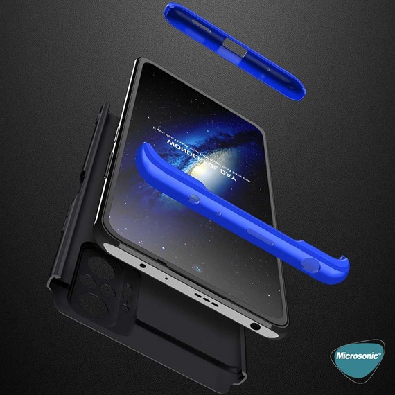 Microsonic Xiaomi Redmi Note 10 Pro Max Kılıf Double Dip 360 Protective Siyah Mavi 3