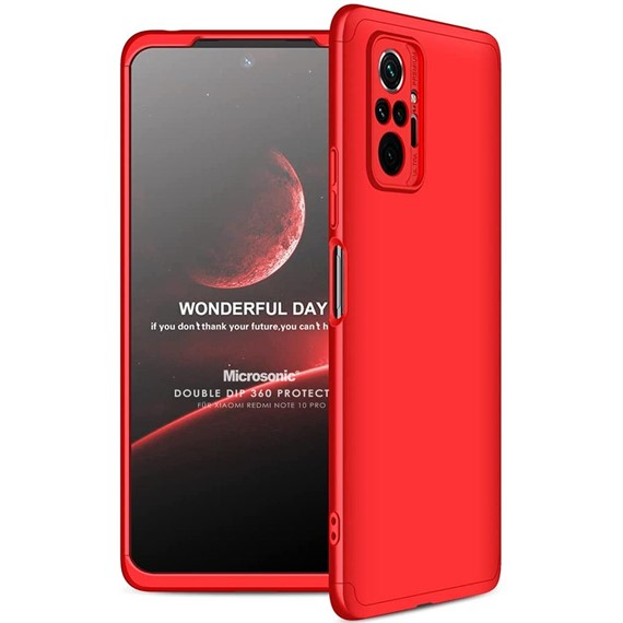 Microsonic Xiaomi Redmi Note 10 Pro Kılıf Double Dip 360 Protective Kırmızı 1