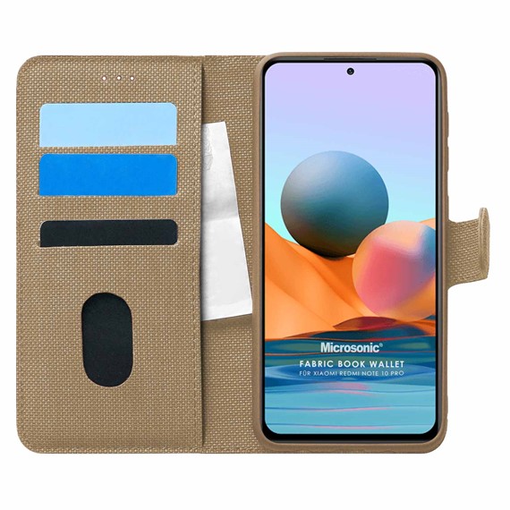 Microsonic Xiaomi Redmi Note 10 Pro Max Kılıf Fabric Book Wallet Gold 2