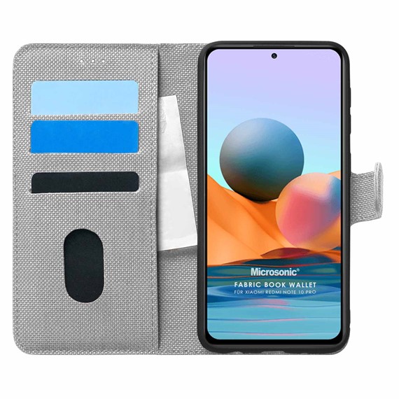 Microsonic Xiaomi Redmi Note 10 Pro Max Kılıf Fabric Book Wallet Gri 2