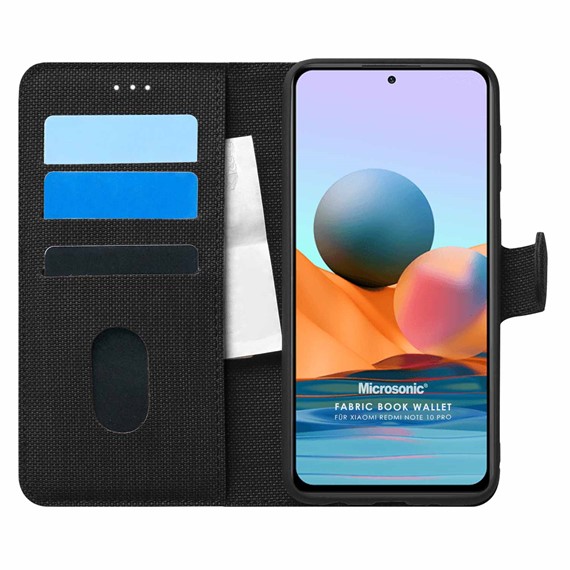 Microsonic Xiaomi Redmi Note 10 Pro Kılıf Fabric Book Wallet Siyah 1