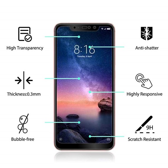 Microsonic Xiaomi Redmi Note 6 Pro Tam Kaplayan Temperli Cam Ekran koruyucu Siyah 3