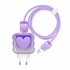 Microsonic Apple iPhone Kablo Koruyucu ve Şarj Adaptör Kılıf Süslü Kalp Desenli Lila 1