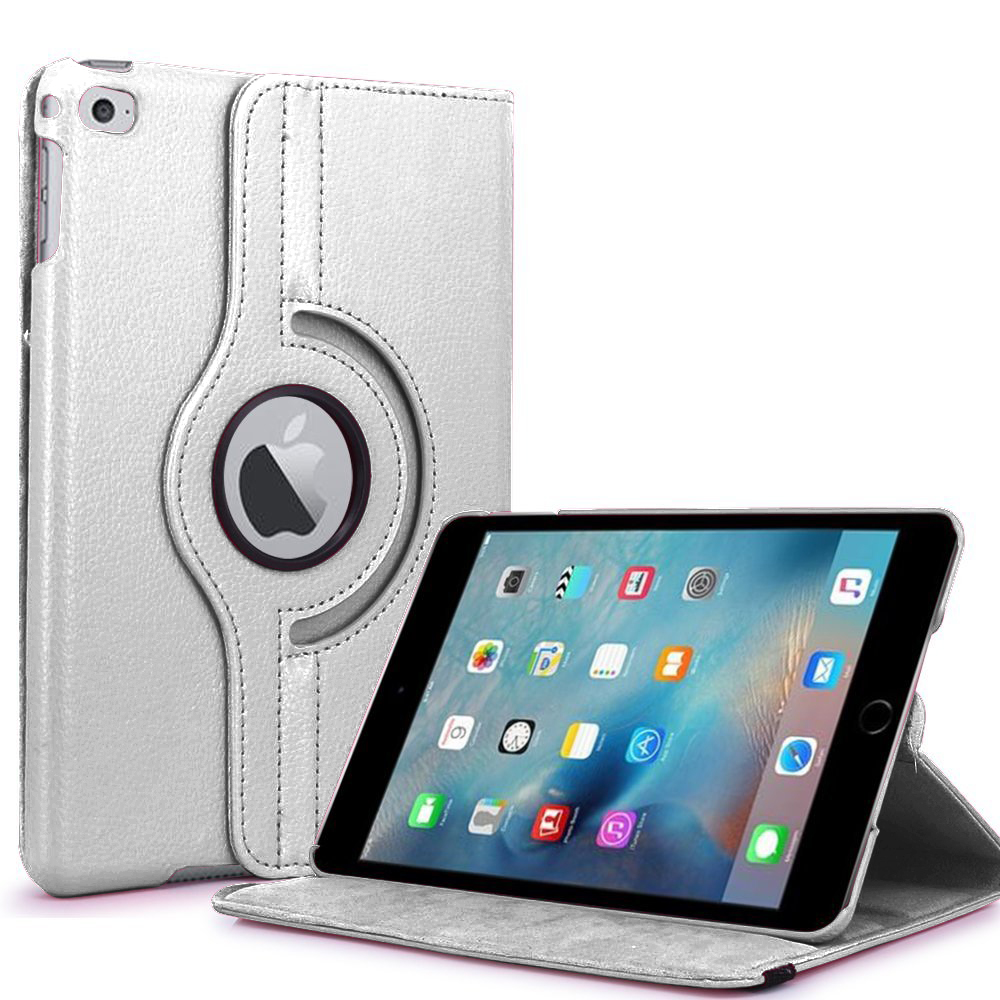 Microsonic iPad Mini 4 Kılıf 360 Dönerli Stand Deri Gümüş