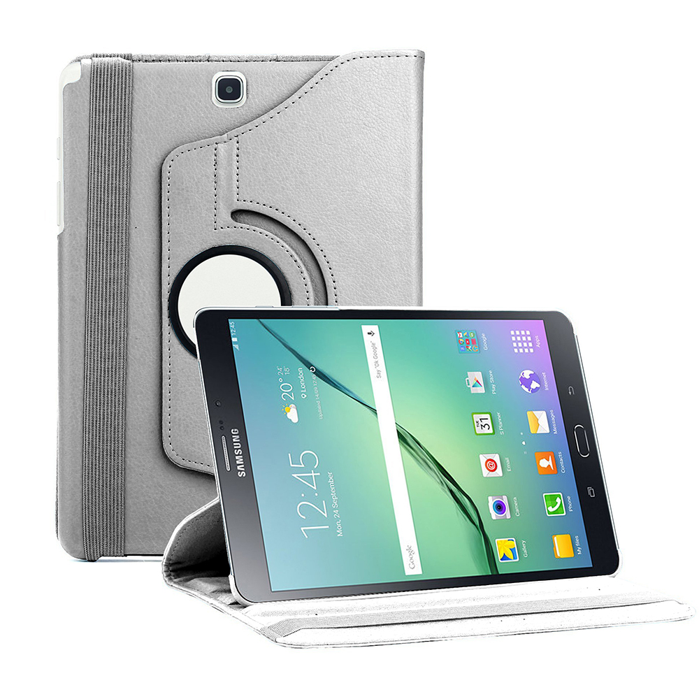 Microsonic Samsung Galaxy Tab S2 8 0 Kılıf 360 Dönerli Stand Deri Gümüş