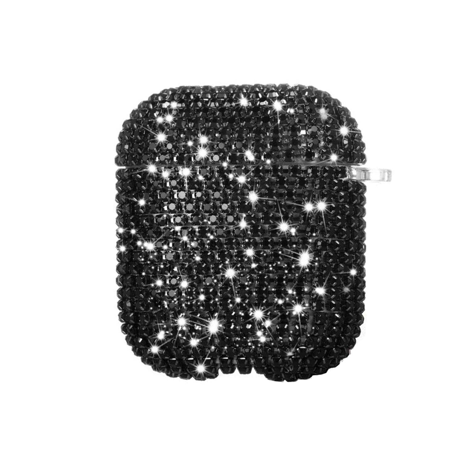 Microsonic AirPods 1 Nesil 2 Nesil Kılıf Diamond Swarovski Görünümlü Taşlı Siyah