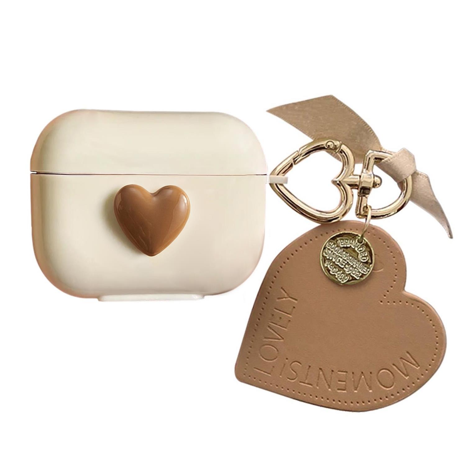 Microsonic Airpods Pro 3 Kılıf Süslü Kalp Desenli Kahverengi