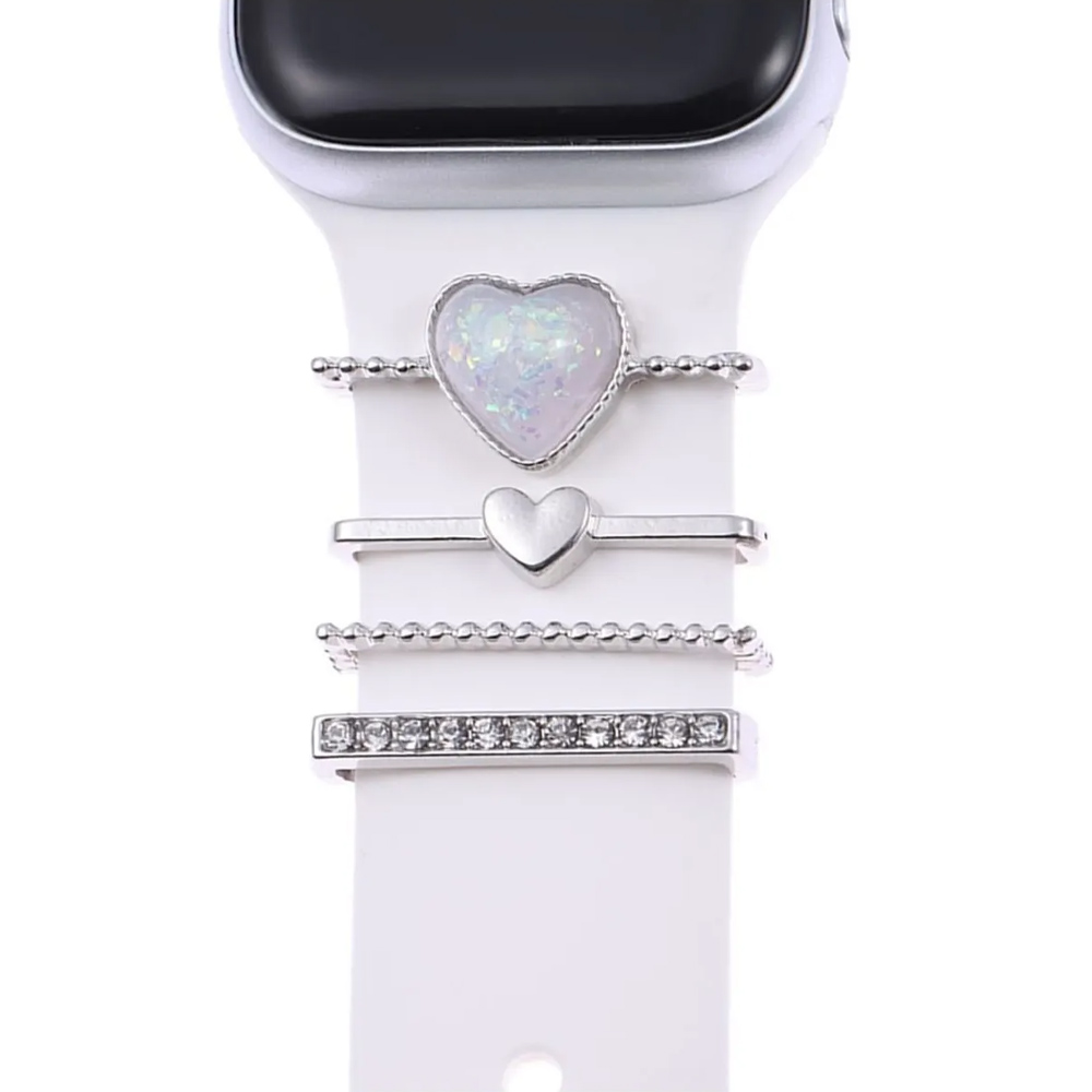 Microsonic Apple Watch Ultra 2 Kordon Süsü Charm İnci Kalp Gümüş