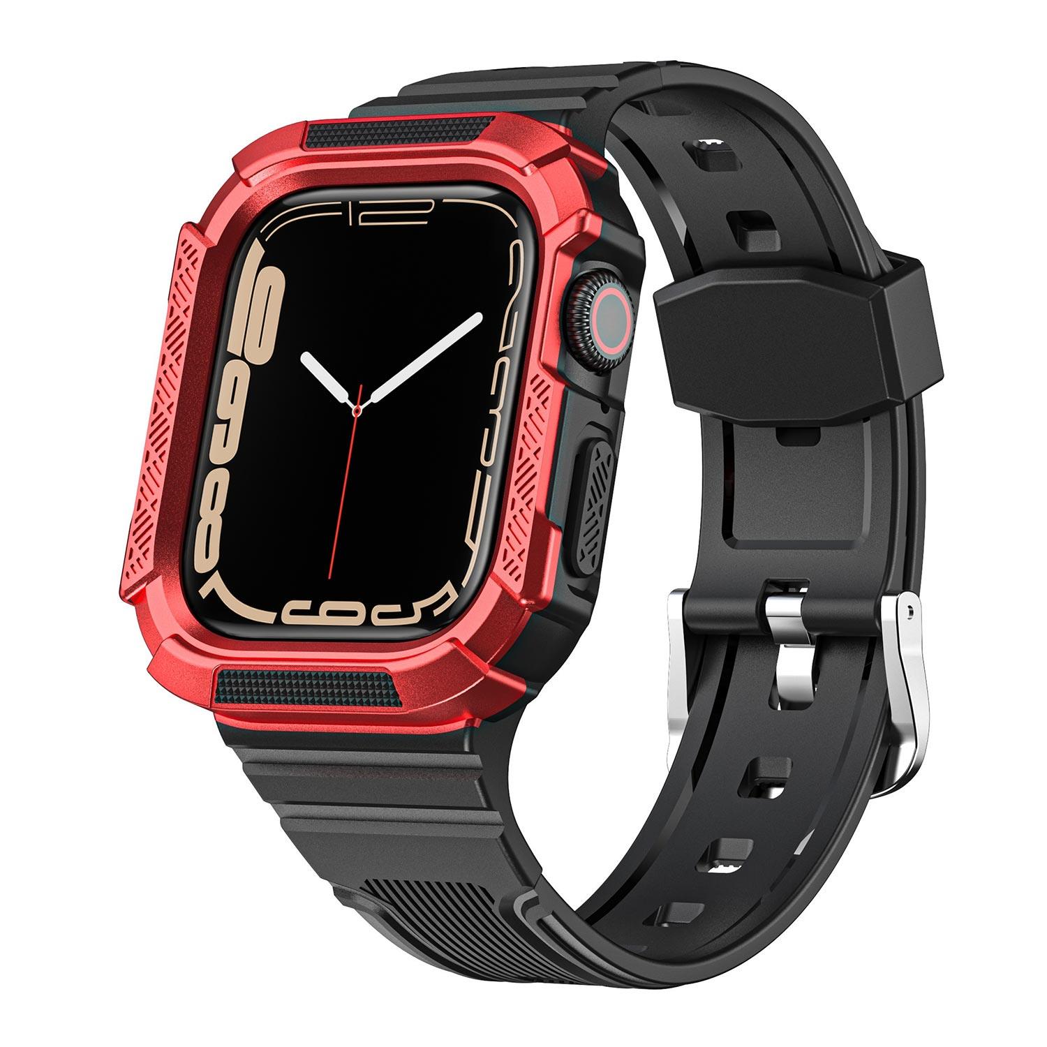 Microsonic Apple Watch 7 45mm Kordon Dual Apex Resist Siyah Kırmızı