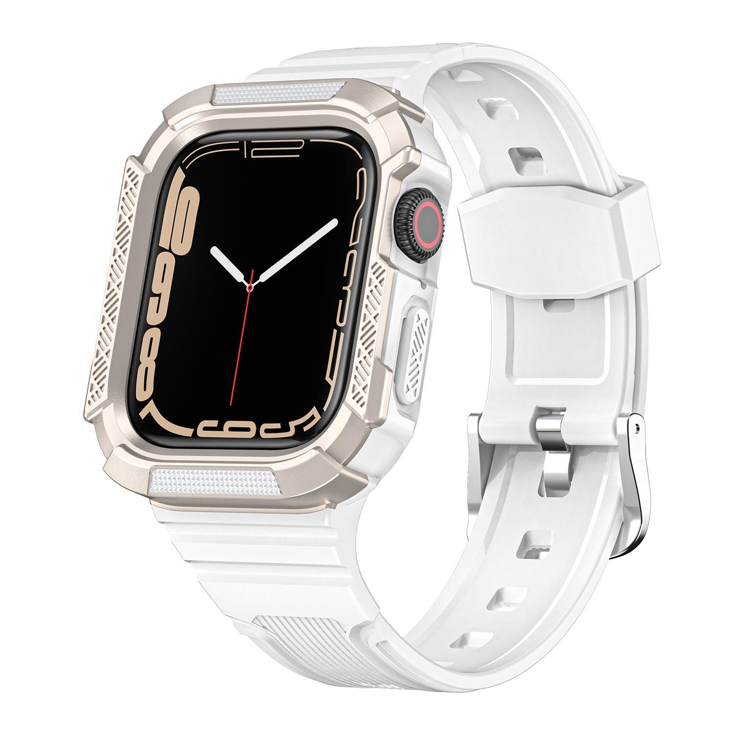 Microsonic Apple Watch 7 41mm Kordon Dual Apex Resist Beyaz Gold