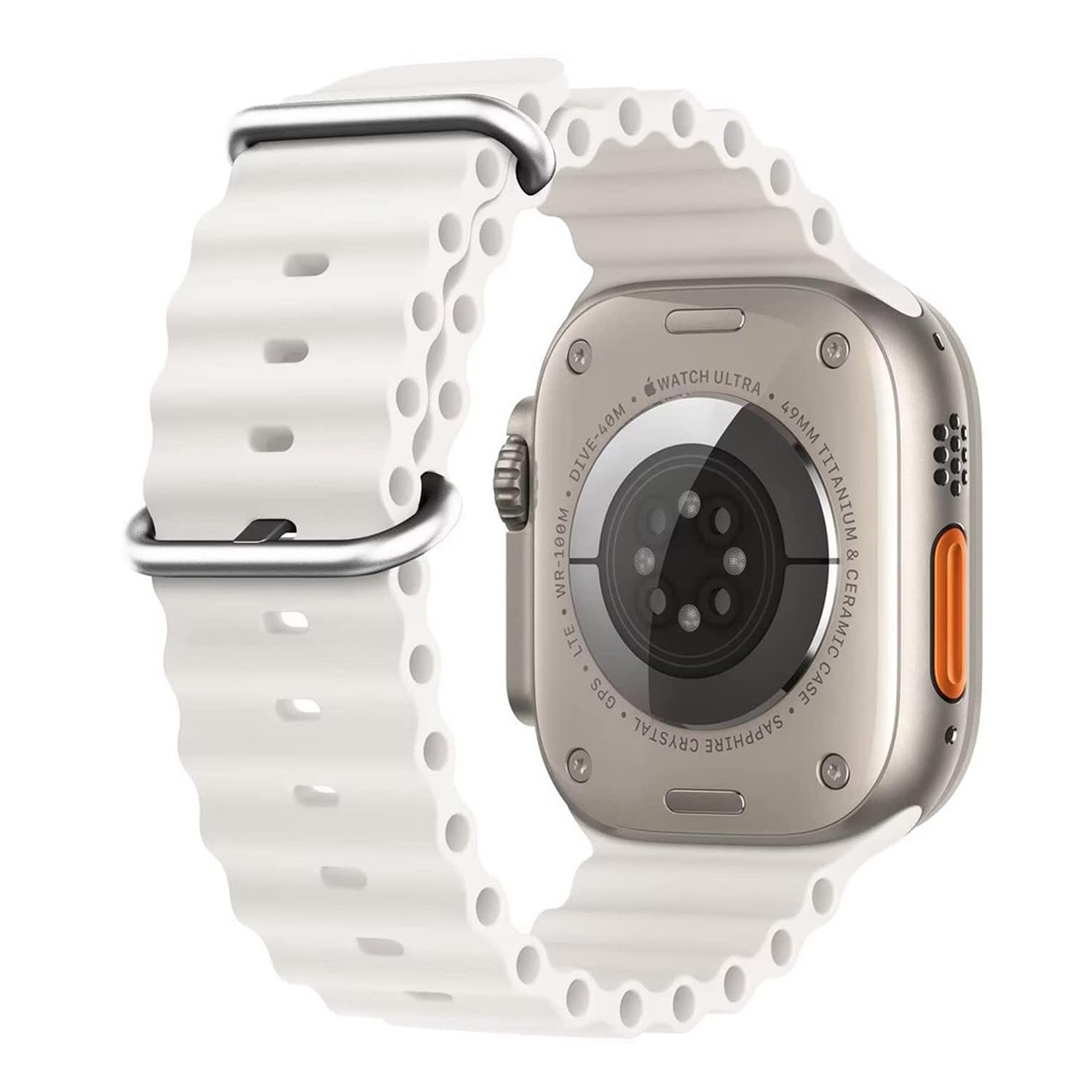 Microsonic Apple Watch Series 9 45mm Kordon Ocean Band Beyaz