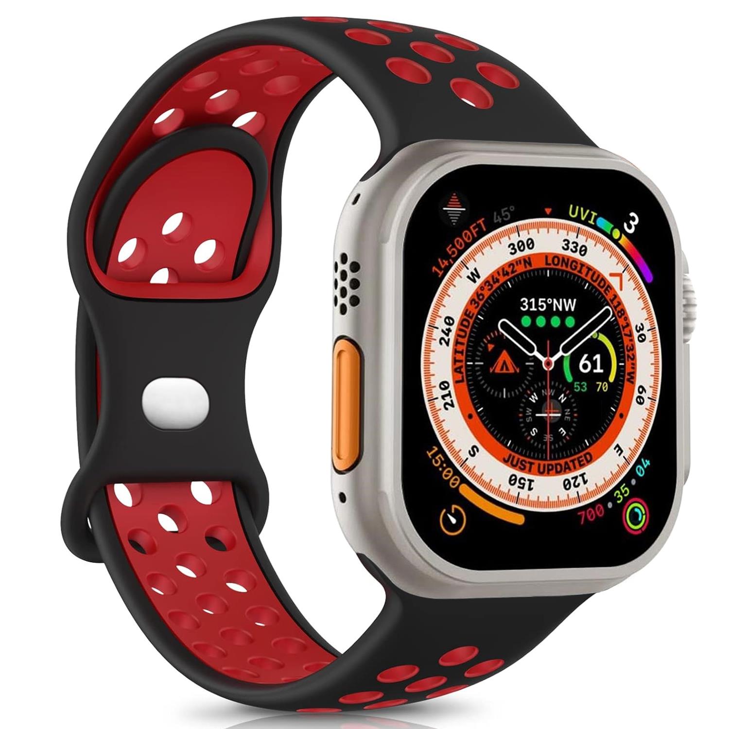 Microsonic Apple Watch SE 44mm Kordon Rainbow Band Siyah Kırmızı