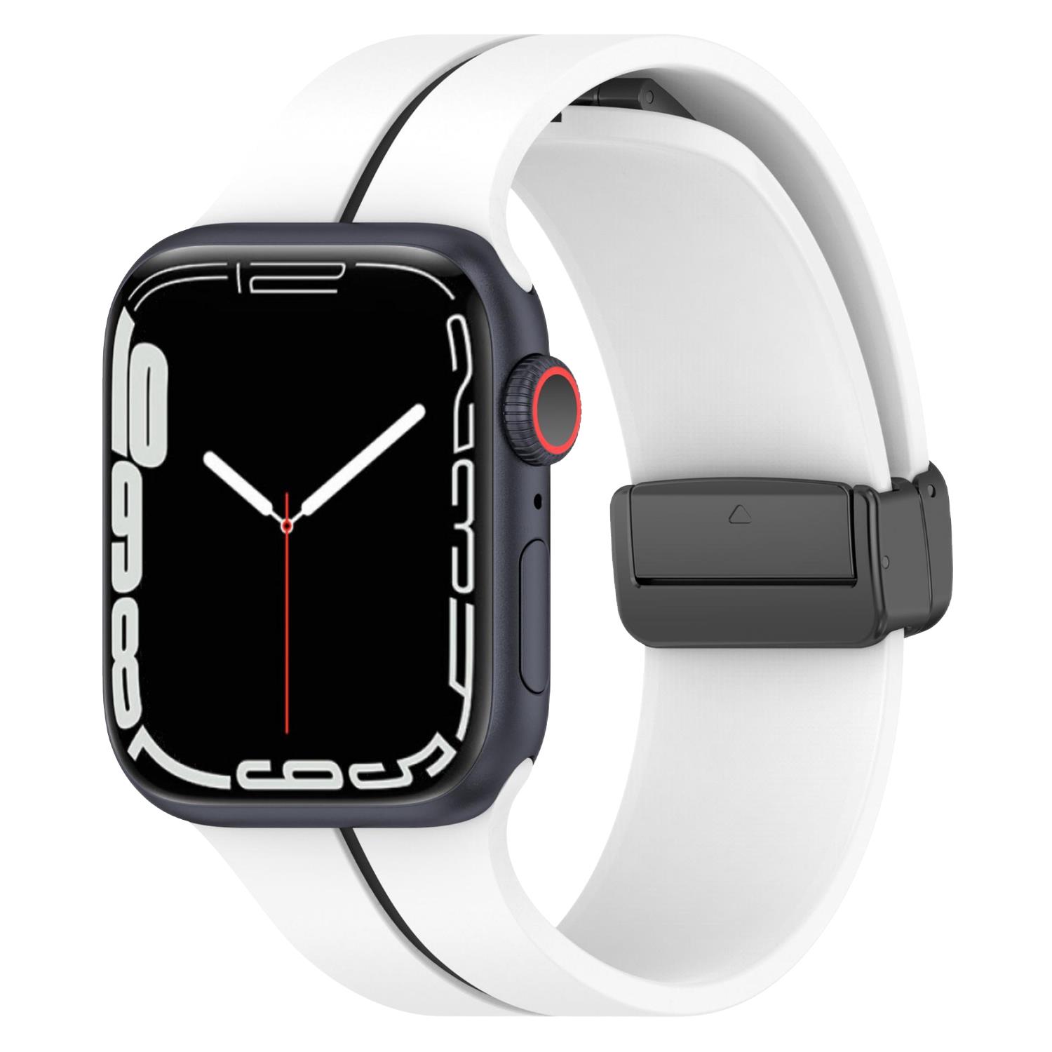 Microsonic Apple Watch Series 9 45mm Kordon Ribbon Line Beyaz Siyah