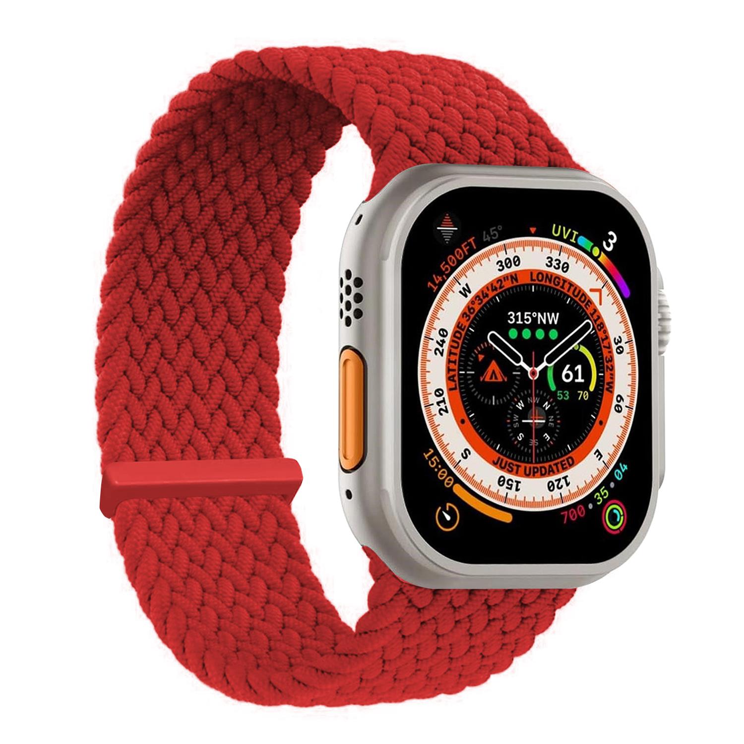 Microsonic Apple Watch Series 9 45mm Kordon Large Size 160mm Knitted Fabric Single Loop Kırmızı