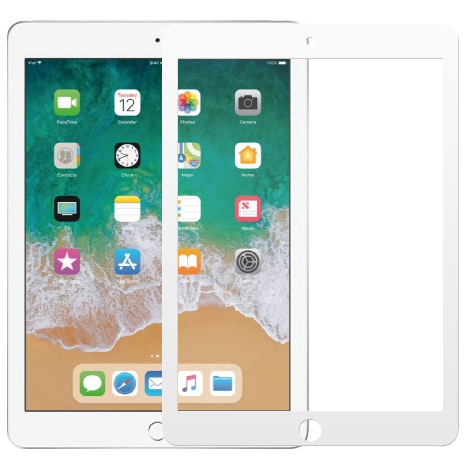 Microsonic Apple iPad 9 7 2017 A1822-A1823 Tam Kaplayan Temperli Cam Ekran Koruyucu Beyaz
