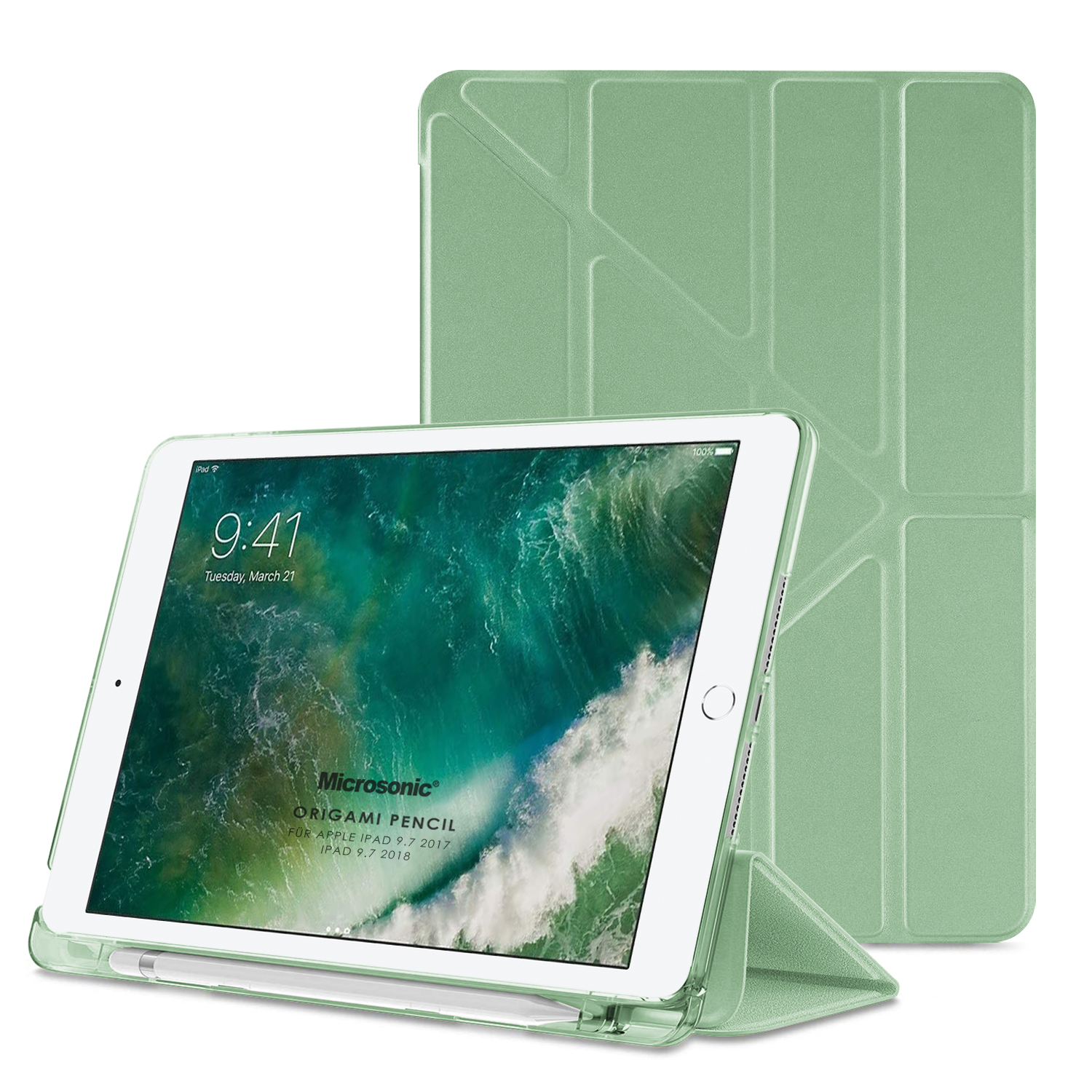 Microsonic Apple iPad 9 7 2017 Kılıf A1822-A1823 Origami Pencil Açık Yeşil