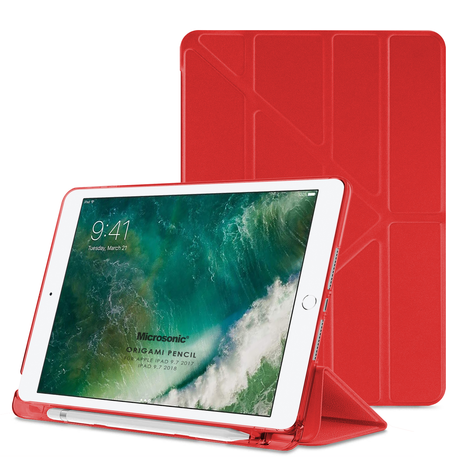 Microsonic Apple iPad 9 7 2018 Kılıf A1893-A1954 Origami Pencil Kırmızı