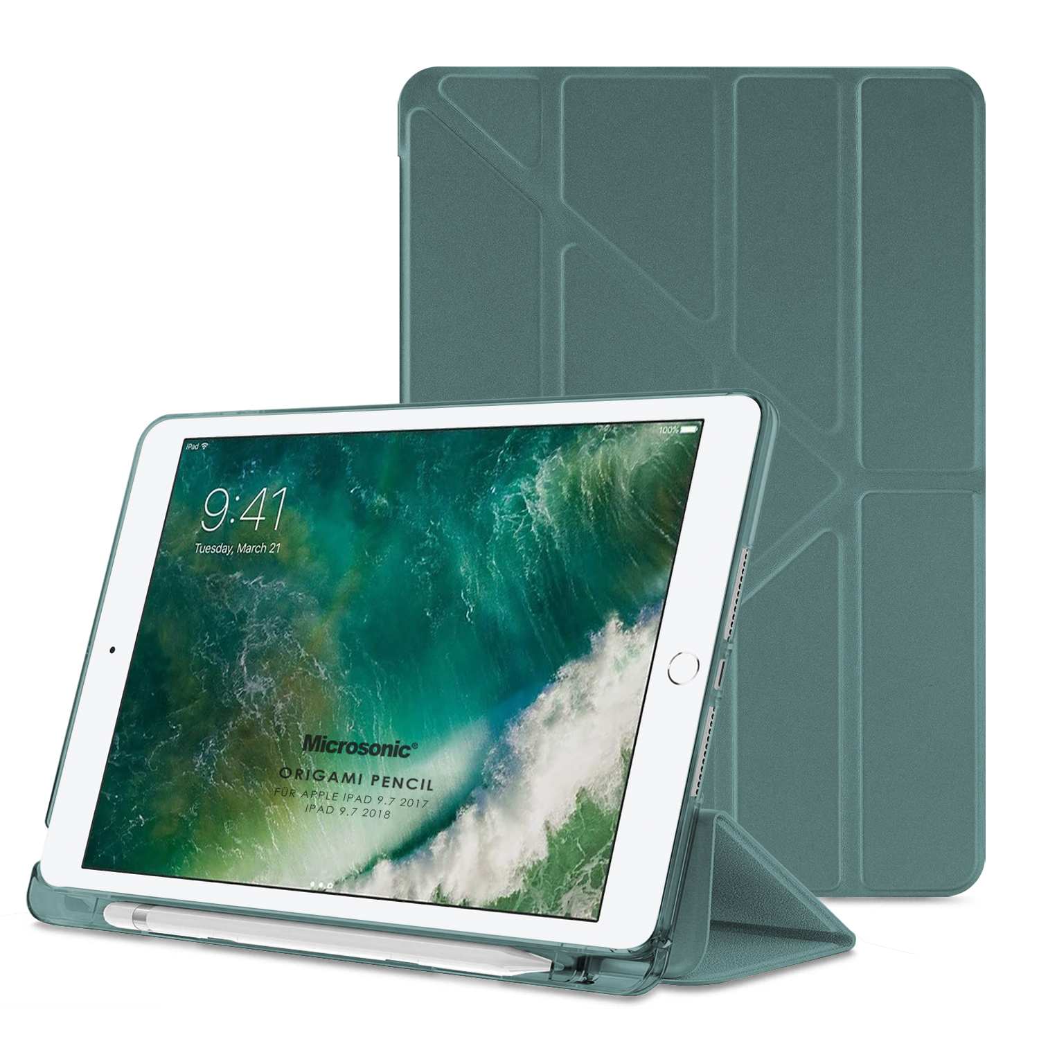 Microsonic Apple iPad 9 7 2017 Kılıf A1822-A1823 Origami Pencil Koyu Yeşil