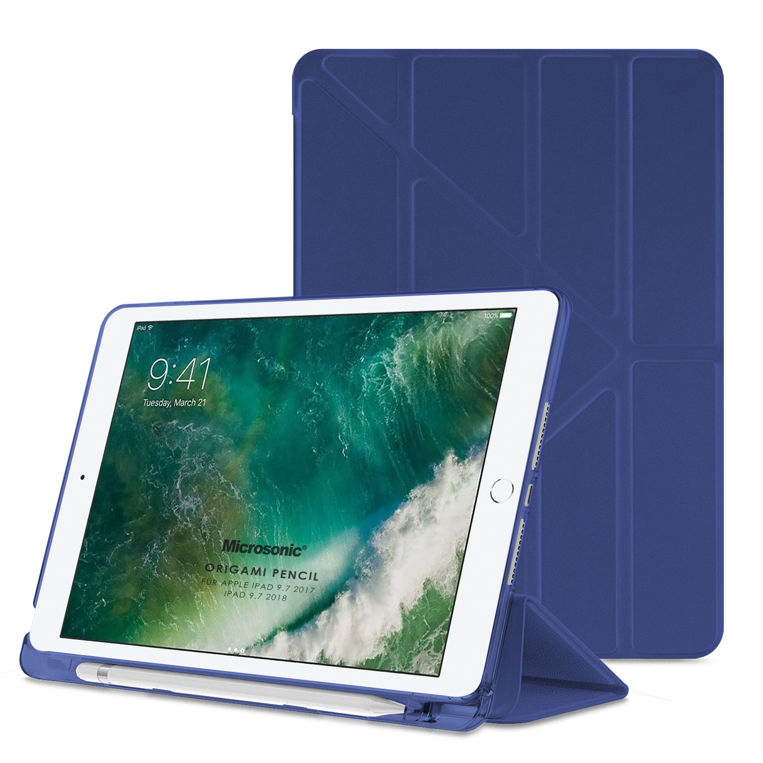Microsonic Apple iPad 9 7 2017 Kılıf A1822-A1823 Origami Pencil Lacivert