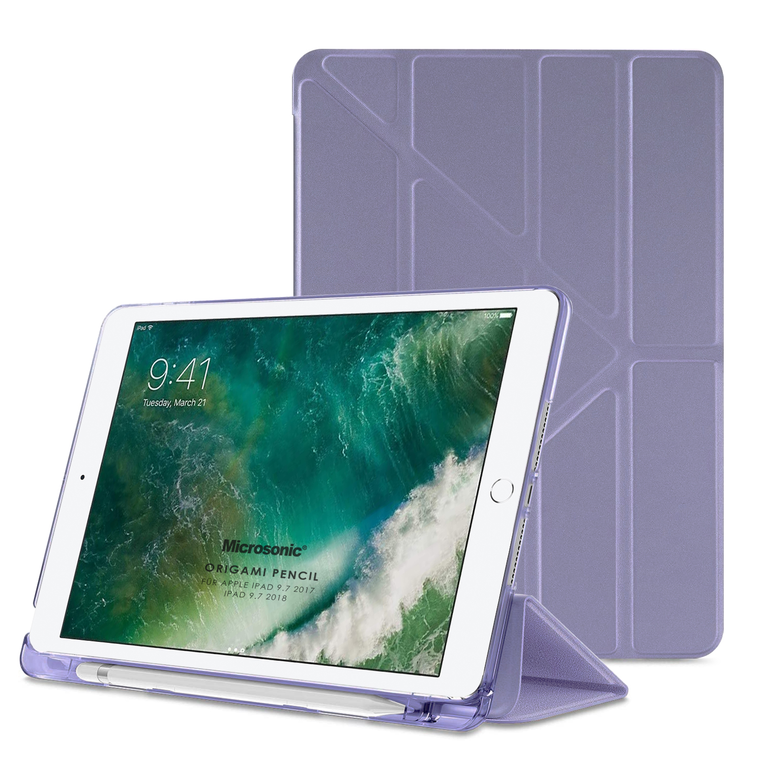 Microsonic Apple iPad 9 7 2017 Kılıf A1822-A1823 Origami Pencil Lila