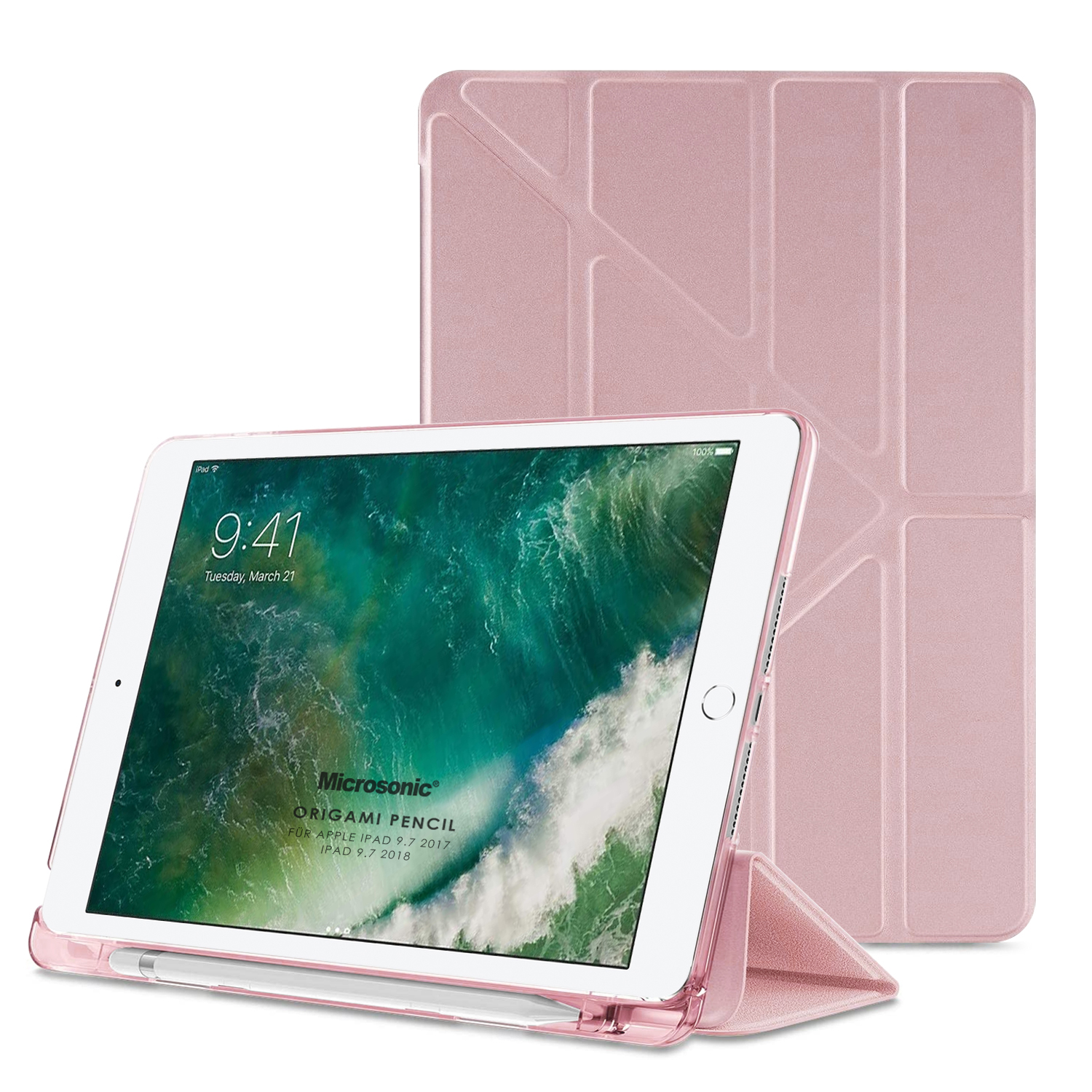 Microsonic Apple iPad 9 7 2017 Kılıf A1822-A1823 Origami Pencil Rose Gold