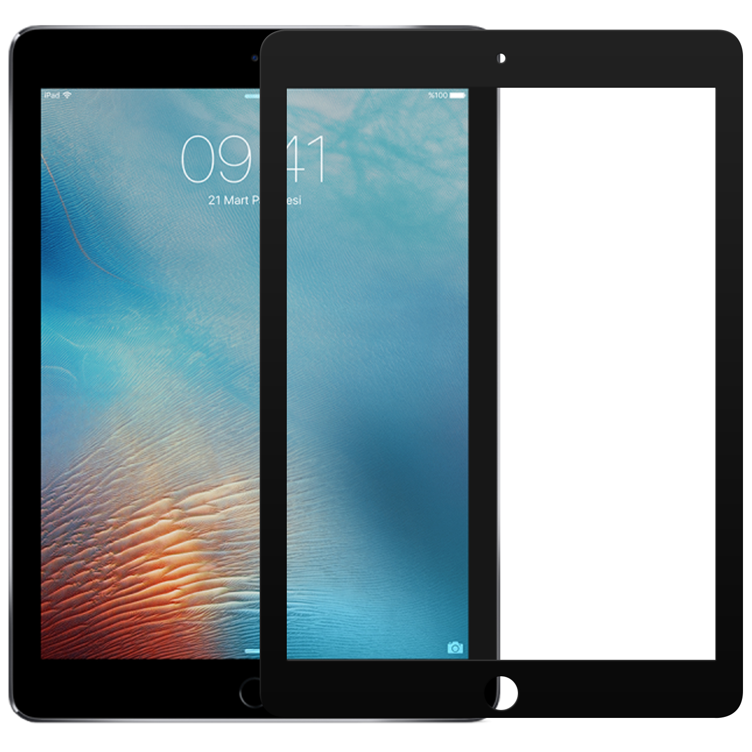 Microsonic Apple iPad Pro 9 7 A1673-A1674-A1675 Tam Kaplayan Temperli Cam Ekran Koruyucu Siyah