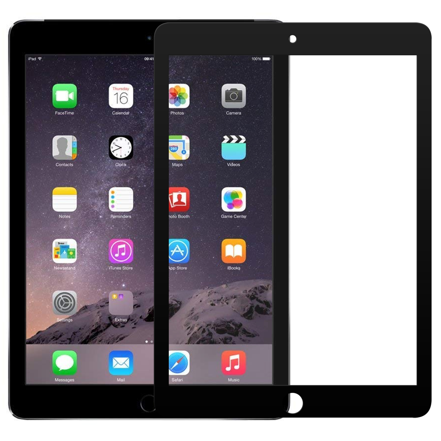 Microsonic Apple iPad Air 2 A1566-A1567 Tam Kaplayan Temperli Cam Ekran Koruyucu Siyah