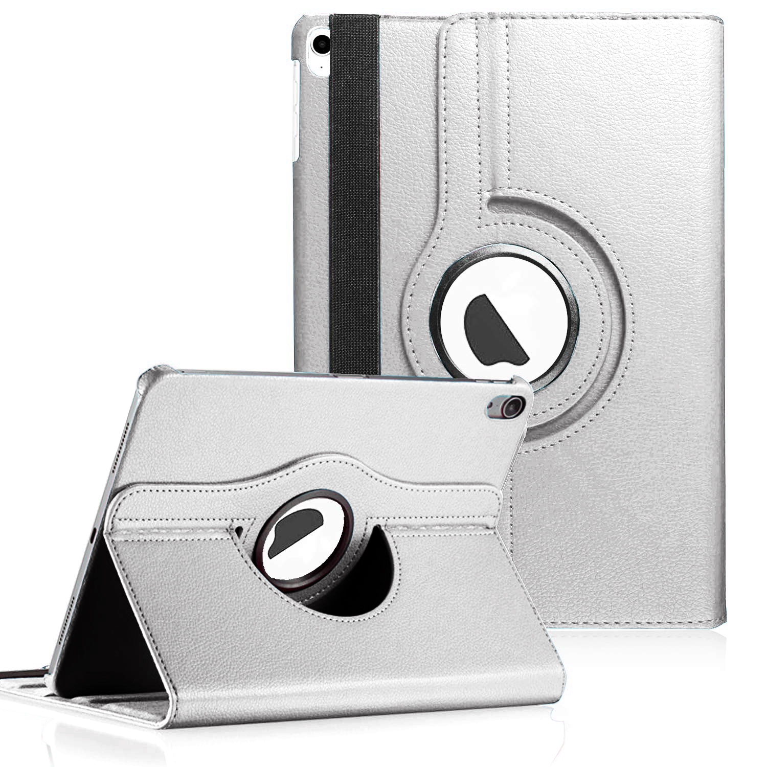 Microsonic Apple iPad Air 13 2025 Kılıf A3268-A3269 360 Rotating Stand Deri Gümüş