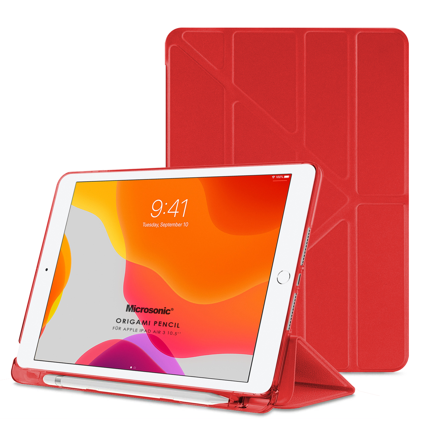 Microsonic Apple iPad Air 3 10 5 2019 Kılıf A2152-A2123-A2153-A2154 Origami Pencil Kırmızı