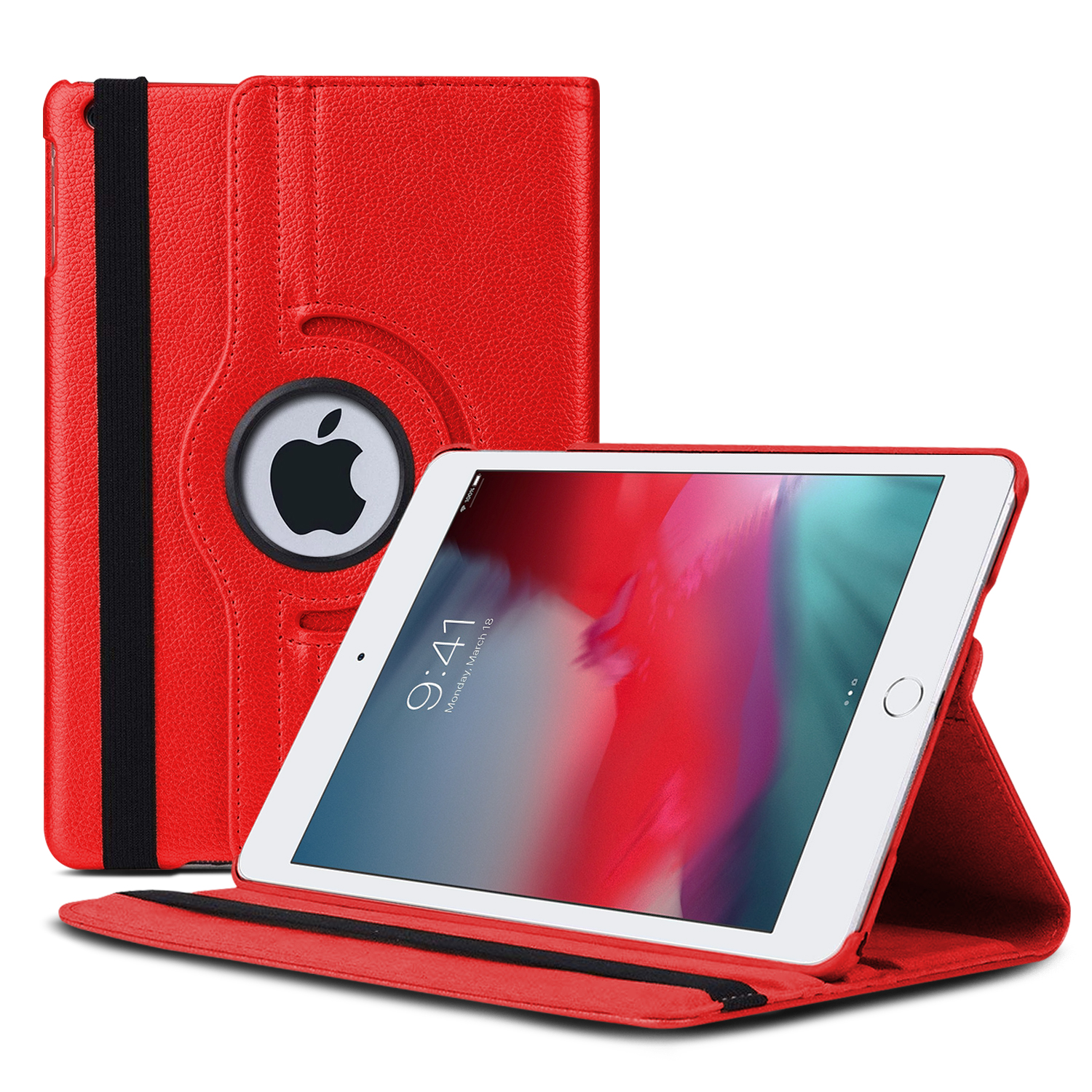 Microsonic Apple iPad Mini 5 7 9 2019 A2133-A2124-A2125-A2126 Kılıf 360 Rotating Stand Deri Kırmızı