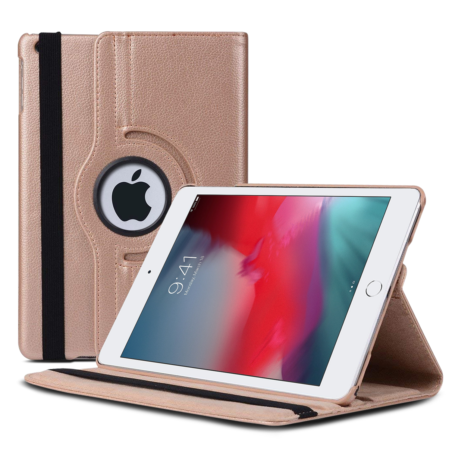 Microsonic Apple iPad Mini 5 7 9 2019 A2133-A2124-A2125-A2126 Kılıf 360 Rotating Stand Deri Rose Gold