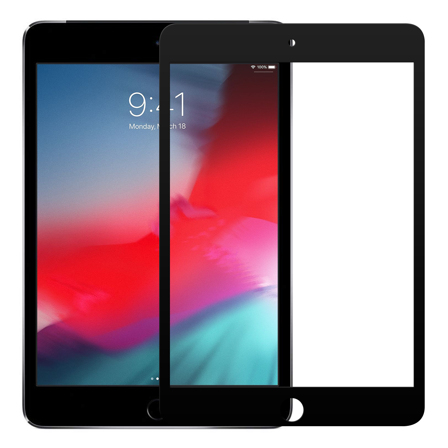 Microsonic Apple iPad Mini 5 7 9 2019 A2133-A2124-A2125-A2126 Tam Kaplayan Temperli Cam Ekran Koruyucu Siyah