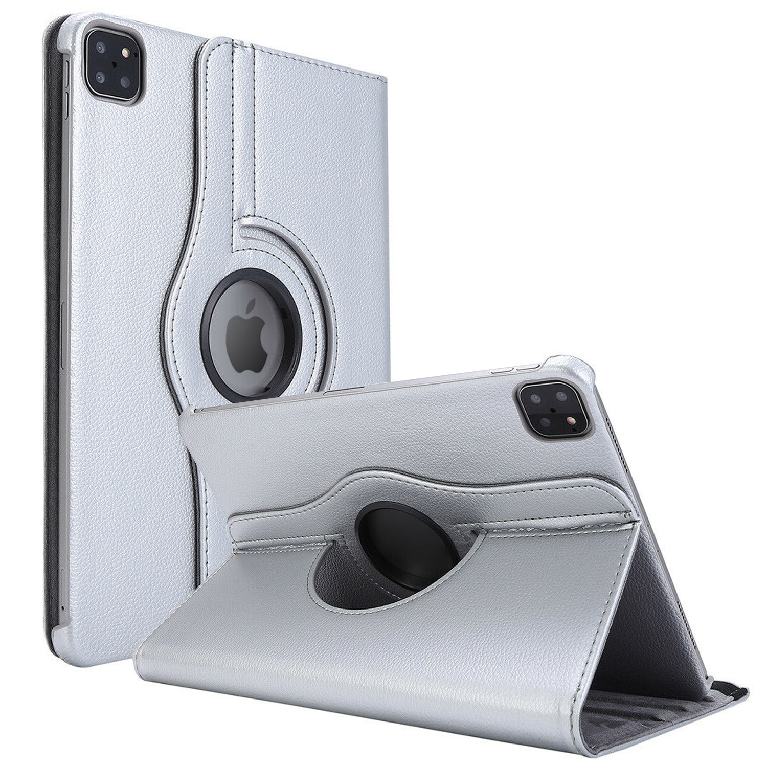 Microsonic Apple iPad Pro 11 2022 4 Nesil Kılıf A2759-A2435-A2761-A2762 360 Rotating Stand Deri Gümüş
