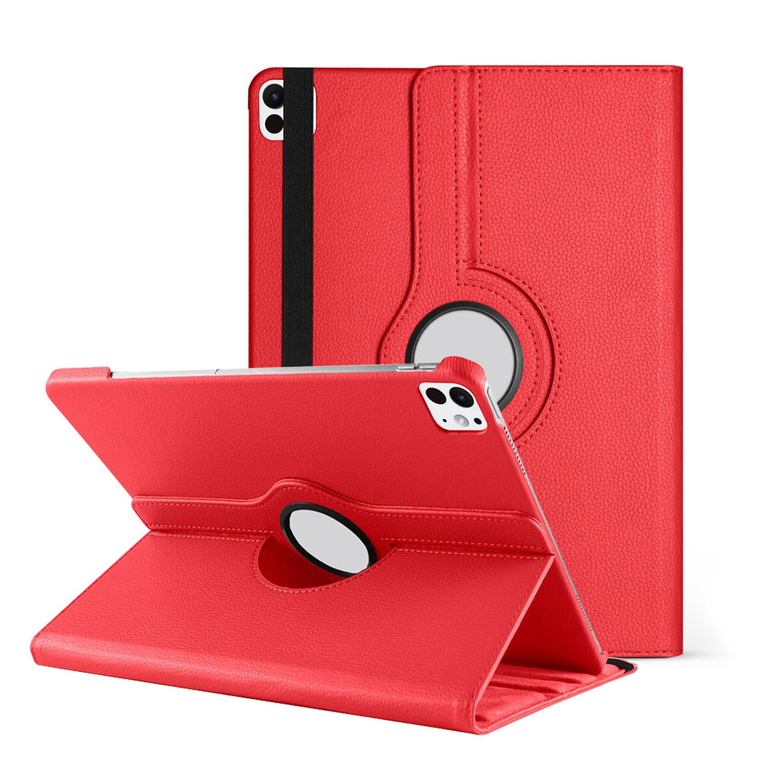 Microsonic Apple iPad Pro 13 2024 Kılıf A2925-A2926 360 Rotating Stand Deri Kırmızı