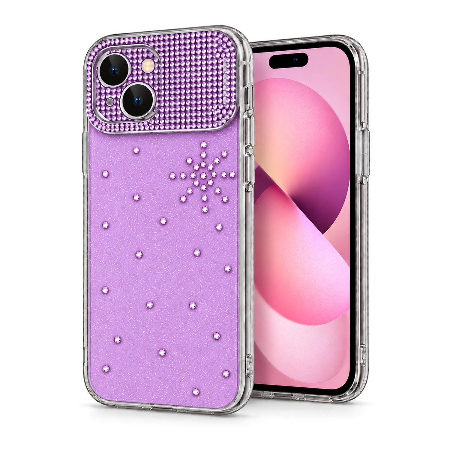 Microsonic Apple iPhone 15 Kılıf ShineGlam Luxe Pembe