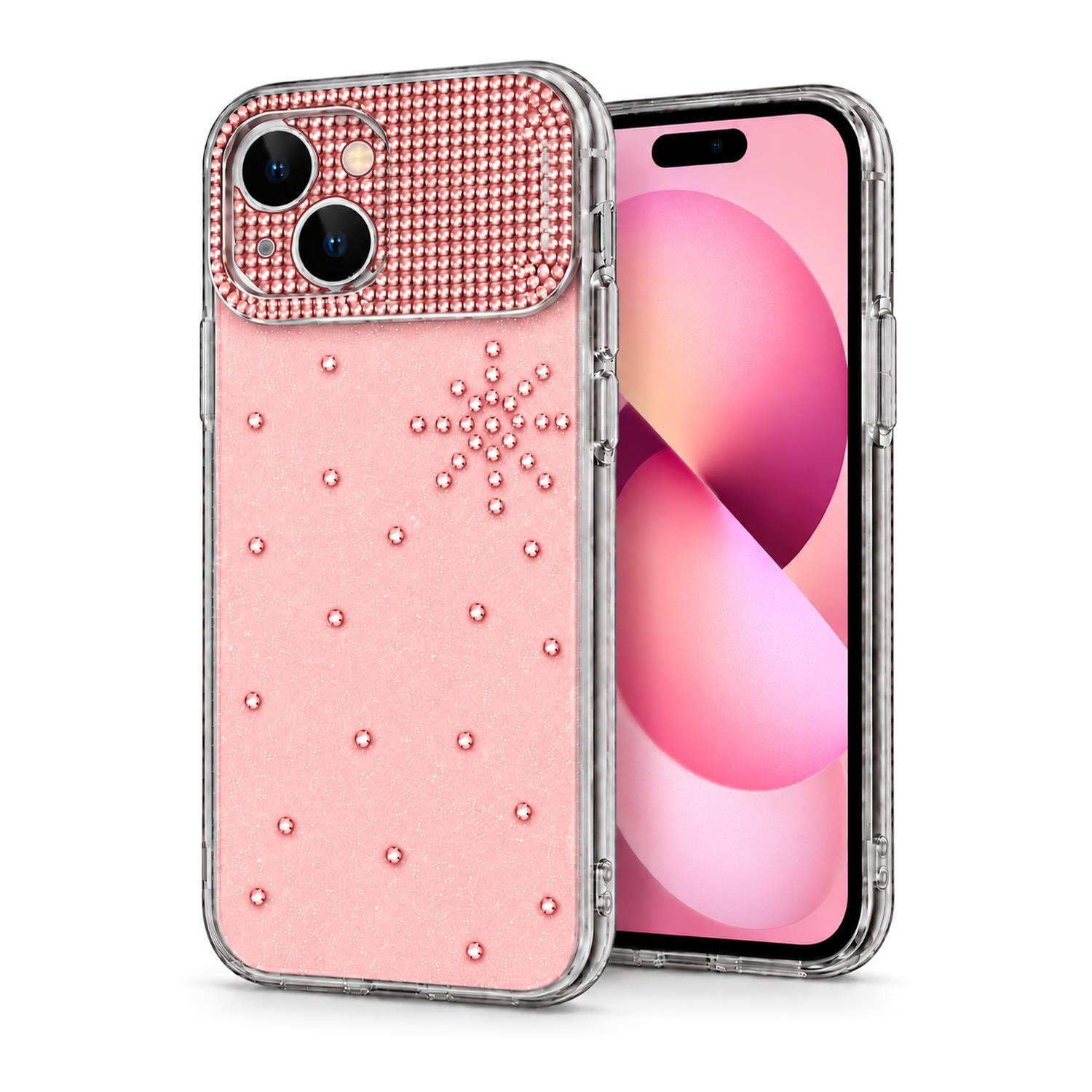 Microsonic Apple iPhone 15 Kılıf ShineGlam Luxe Rose