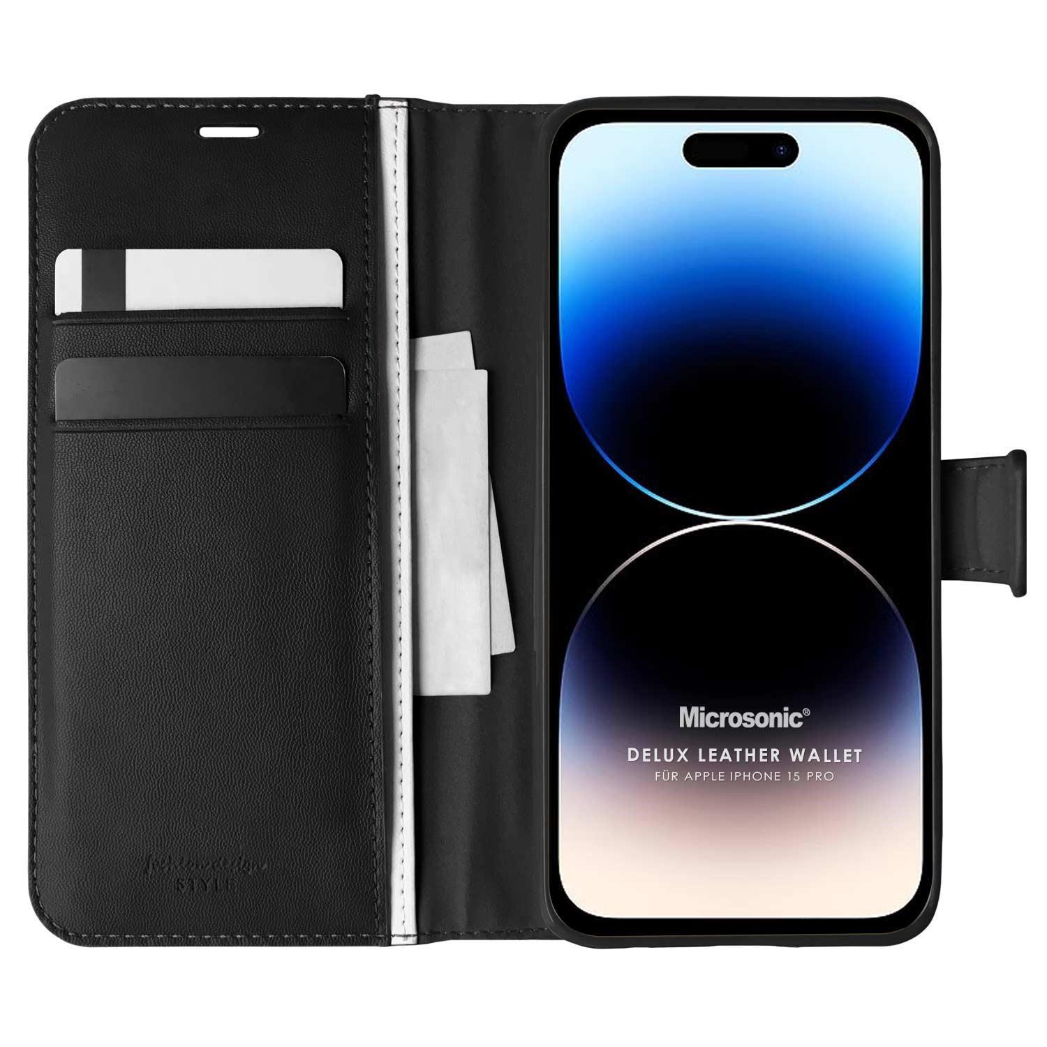 Microsonic Apple iPhone 15 Pro Kılıf Delux Leather Wallet Siyah