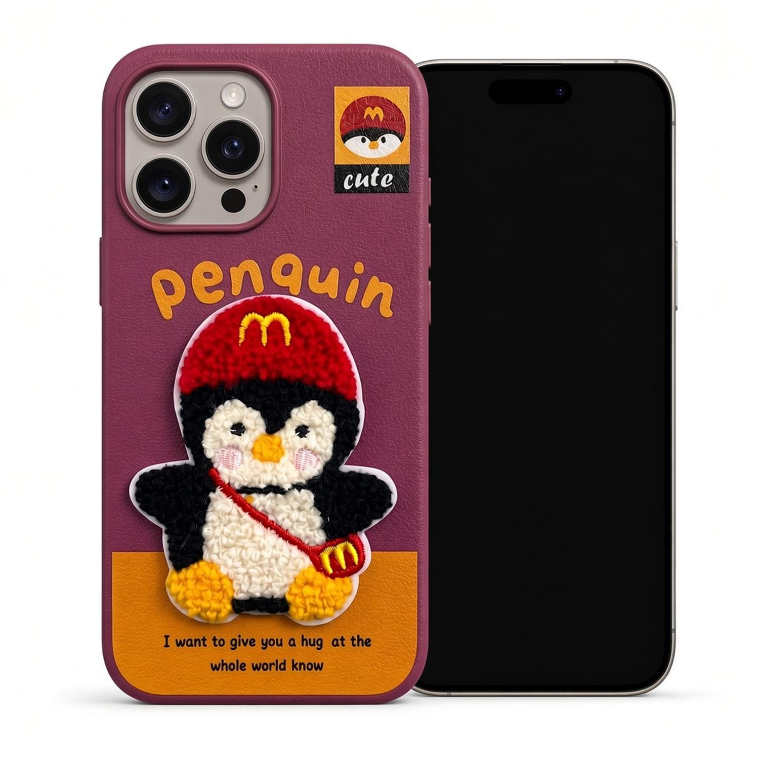 Microsonic Apple iPhone 16 Pro Max Kılıf Stitched Puppy Plush Cute Penguin