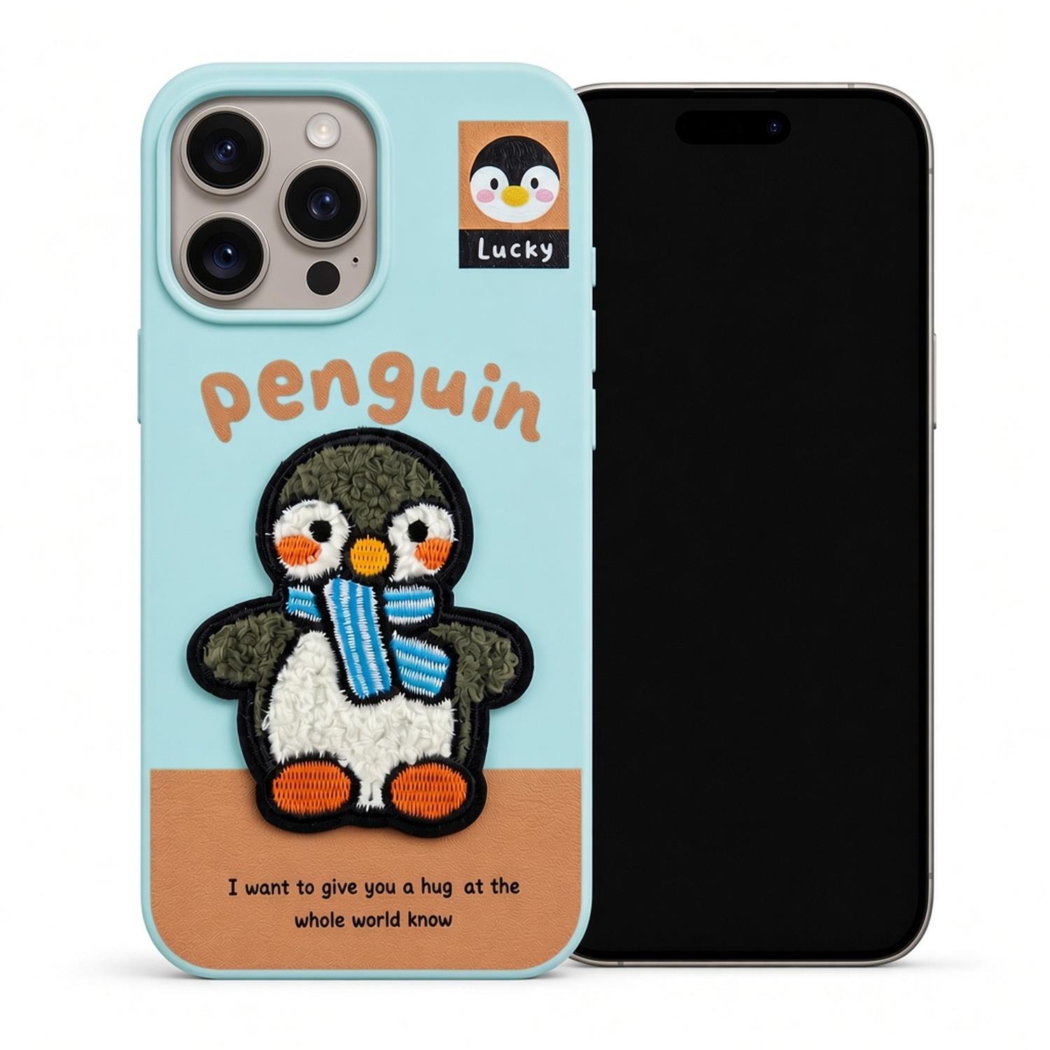 Microsonic Apple iPhone 16 Pro Max Kılıf Stitched Puppy Plush Lucky Penguin
