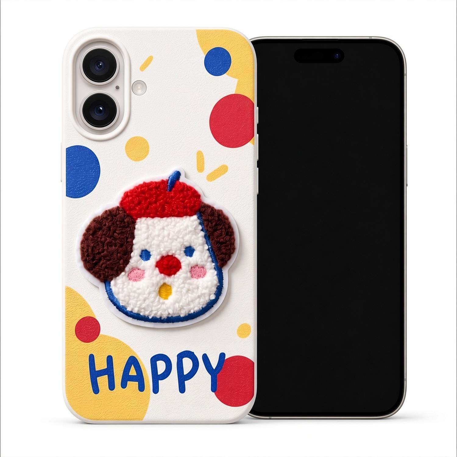 Microsonic Apple iPhone 17 Kılıf Stitched Puppy Plush Mutlu Köpek