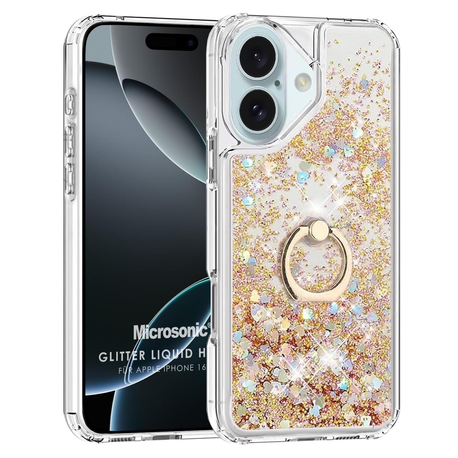 Microsonic Apple iPhone 16 Kılıf Glitter Liquid Holder Gold