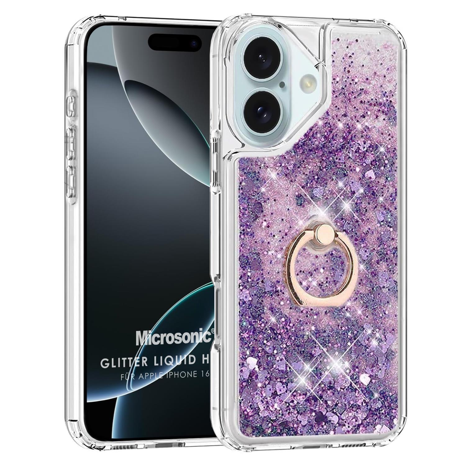 Microsonic Apple iPhone 16 Kılıf Glitter Liquid Holder Mor