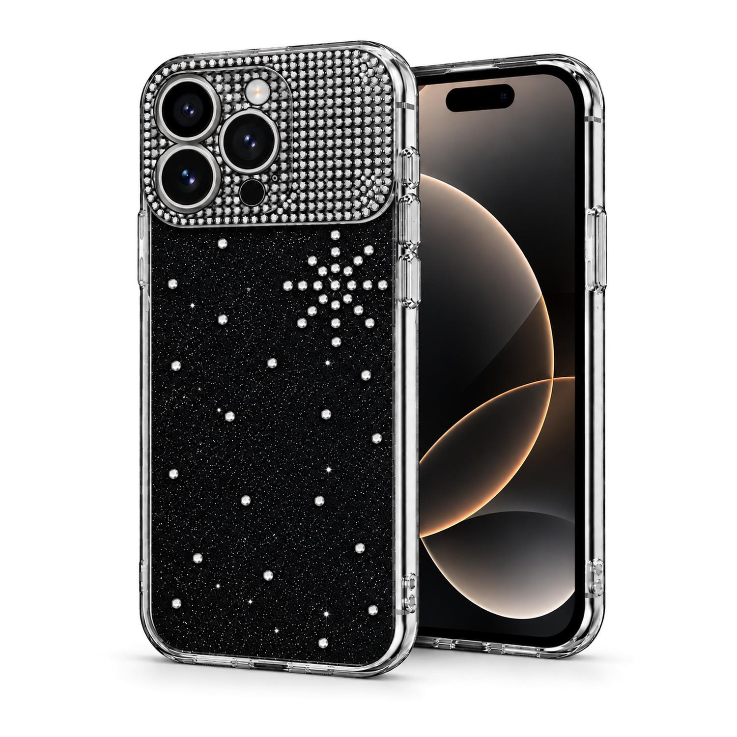 Microsonic Apple iPhone 16 Pro Kılıf ShineGlam Luxe Siyah